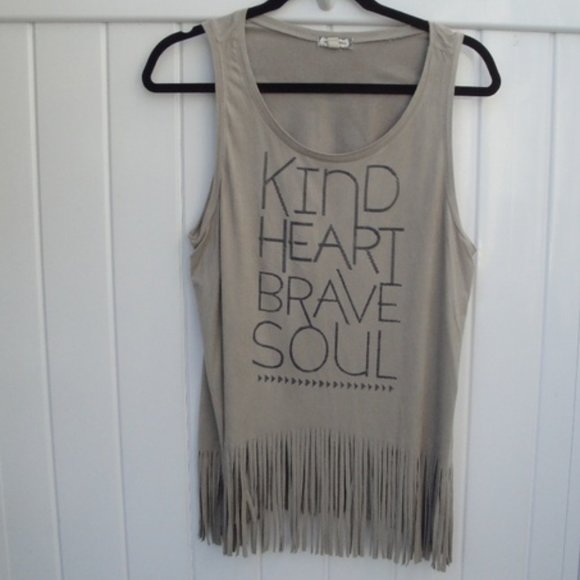 Eyeshadow Tops - BOHO Kind Heart Brave Soul Tank L Beige Hippie